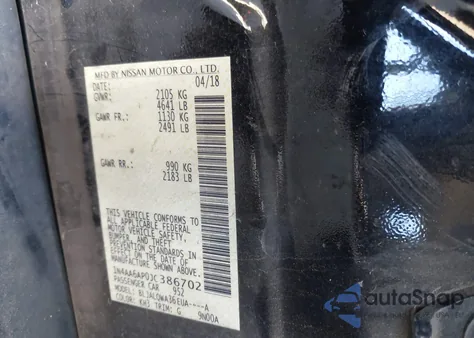 2018 Nissan Maxima 3.5S from USA, damaged, VIN 1N4AA6AP0JC386702